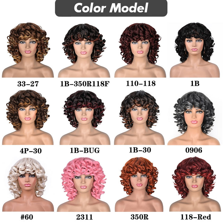 Short Curly Afro Wig with Bangs High Temperature Fiber