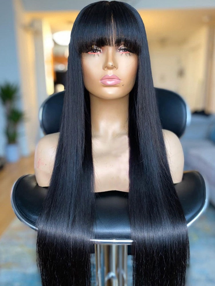 100% Fringe Human Hair Remy Bone Straight Wigs