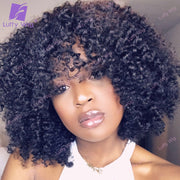 Brazilian Remy Kinky Curly Human Hair Wig With Bangs