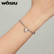 100% Sterling Silver Beaded Chain Heart Bracelet