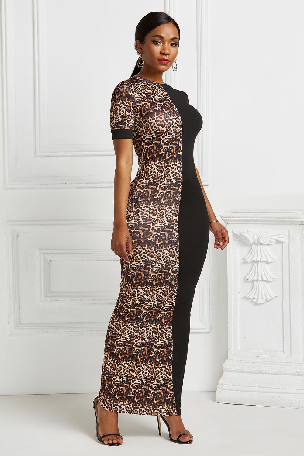 Stretchy Leopard Print Patchwork Bodycon Dresses