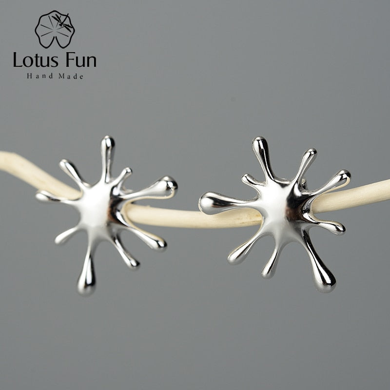 Lotus Fun 100% Sterling Silver Handmade Splashing Design Earrings