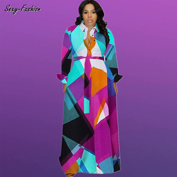 Full Sleeve Autumn Print Maxi Dresses