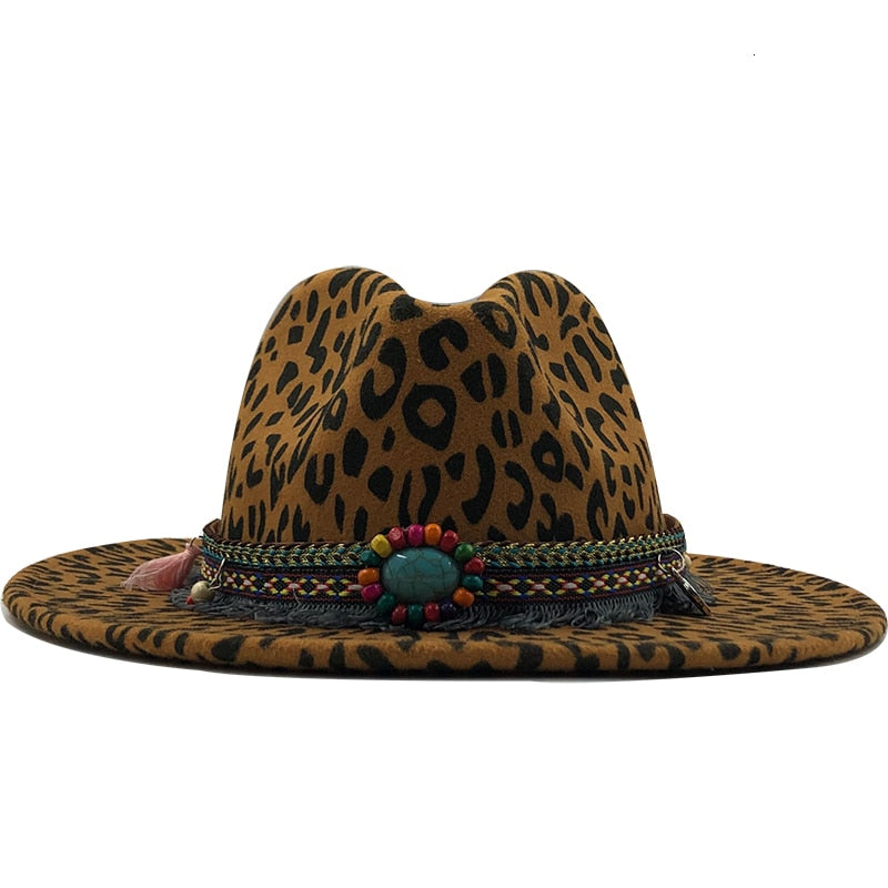 Unisex Flat Brim Leopard Fedora