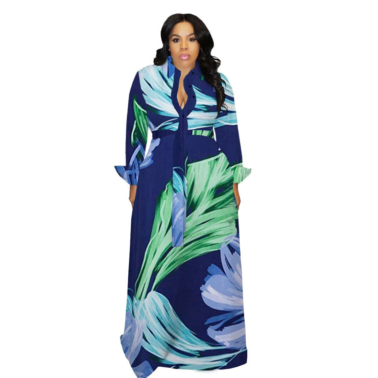 Full Sleeve Autumn Print Maxi Dresses