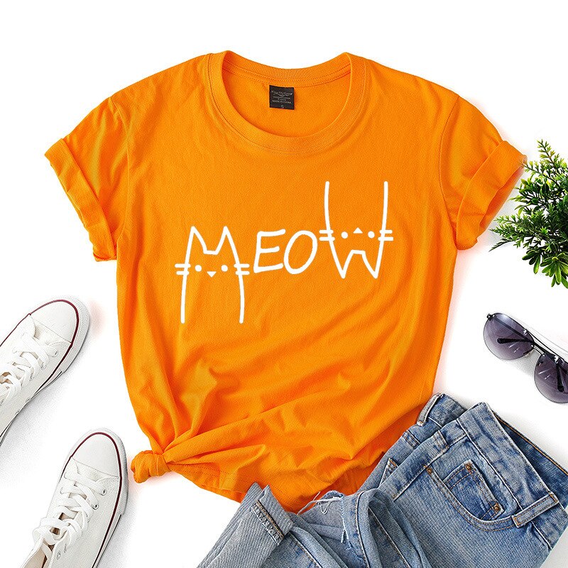 Meow Printed Cotton T-Shirts