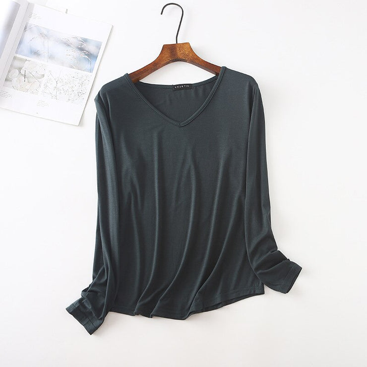 Long Sleeve V Neck Stretch T Shirt