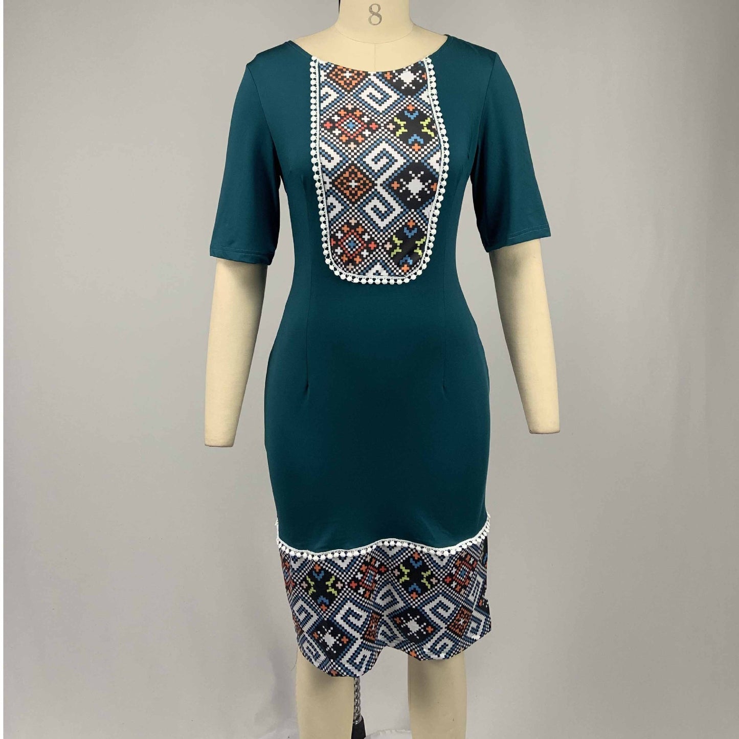 Dashiki Short Sleeve Bodycon Pencil Dress