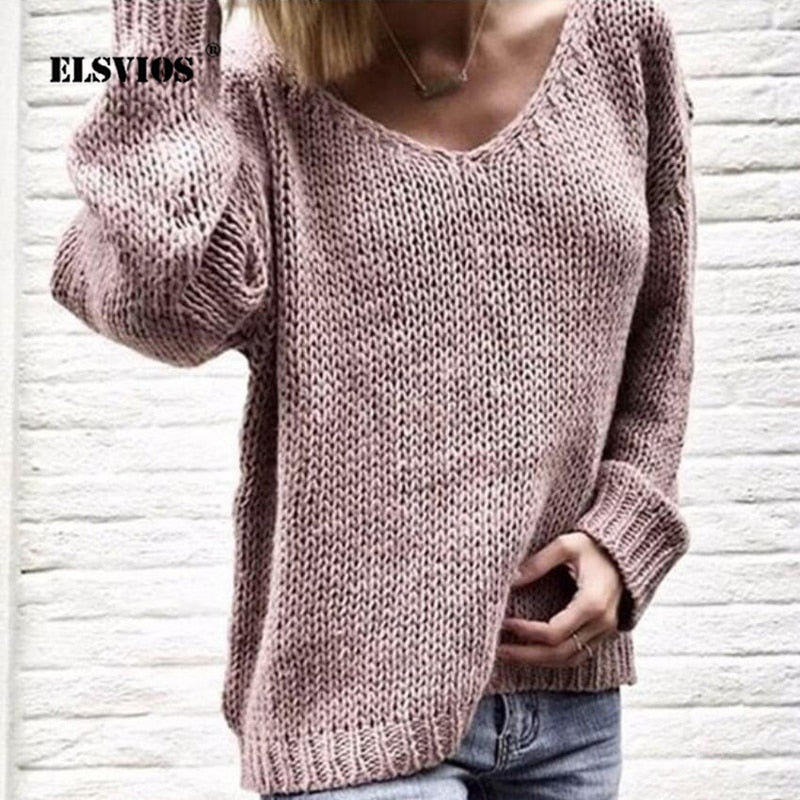 V-neck Knitted Loose Sweater