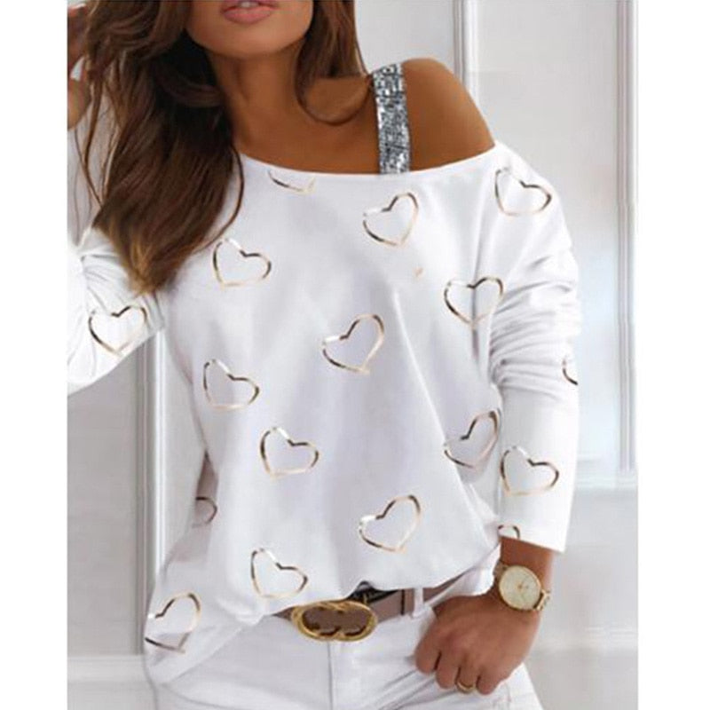 Sequined Loose Off Shoulder Shirts