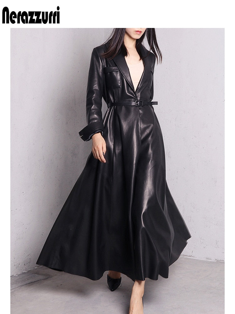 Leather Extra Long Trench Coat