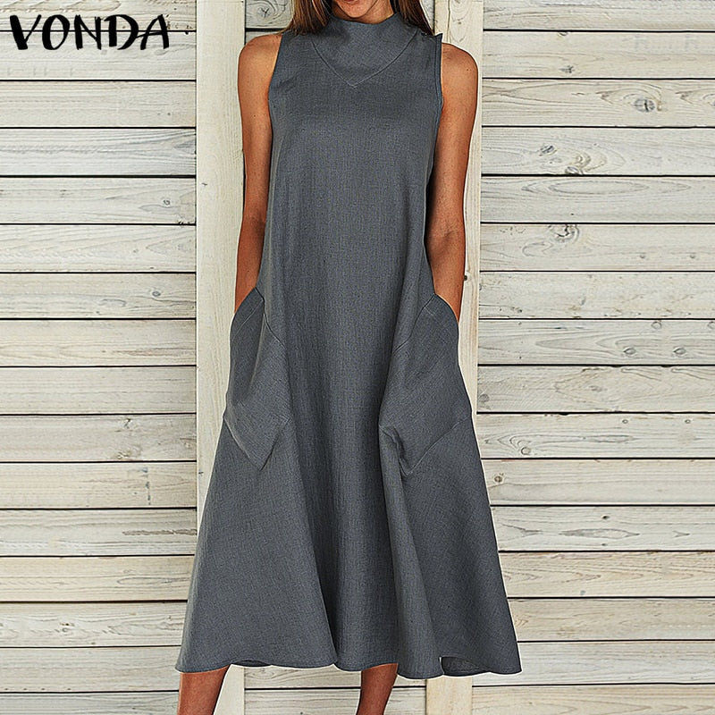 VONDA Sleeveless Loose Sundress