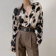 Cow Print Long Sleeve Blouse