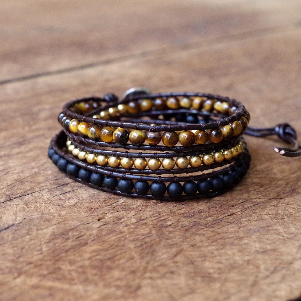 Leather Bracelet Natural Stone 4mm Tiger Eye