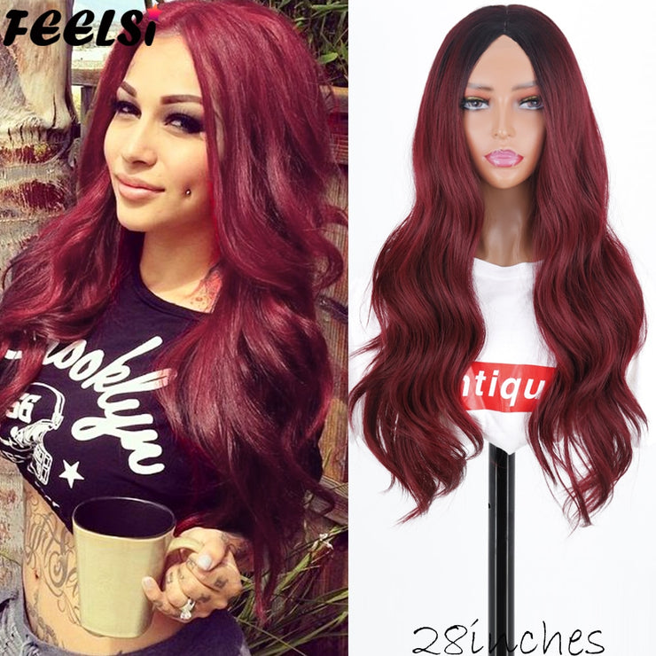 FEELSI Synthetic Pure Long Water Wave Halloween Wig