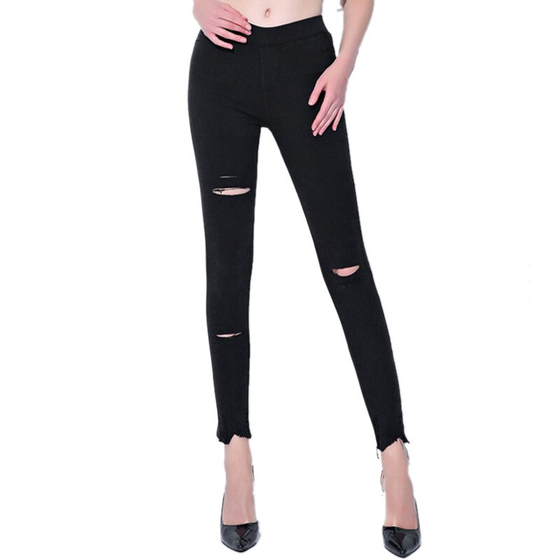 High Waist Skinny Ripped Denim Jeggings