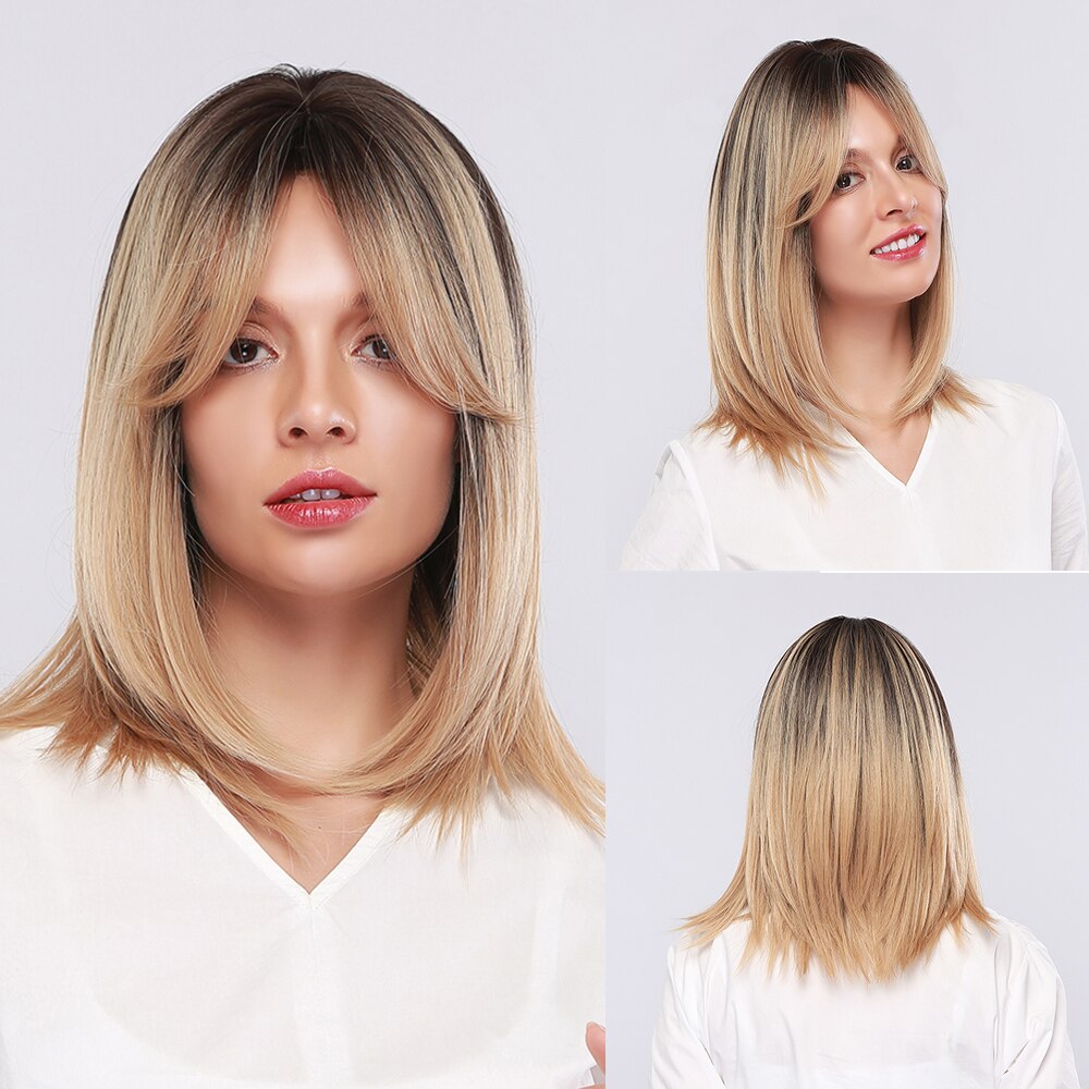 JONRENAU Middle Long Straight Hair with Bangs Heat Resistance