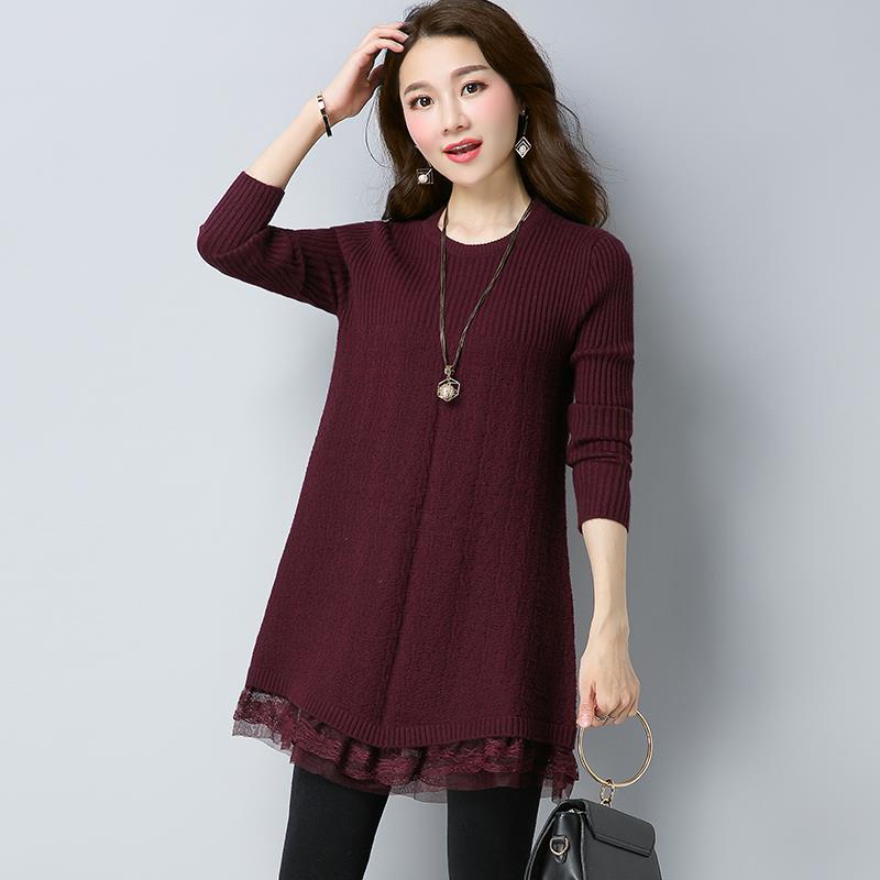 Lace Stitching Sweater Dress