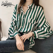 Striped Button-Down Long Sleeve Blouse