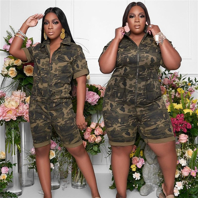 Camouflage Zip up Romper