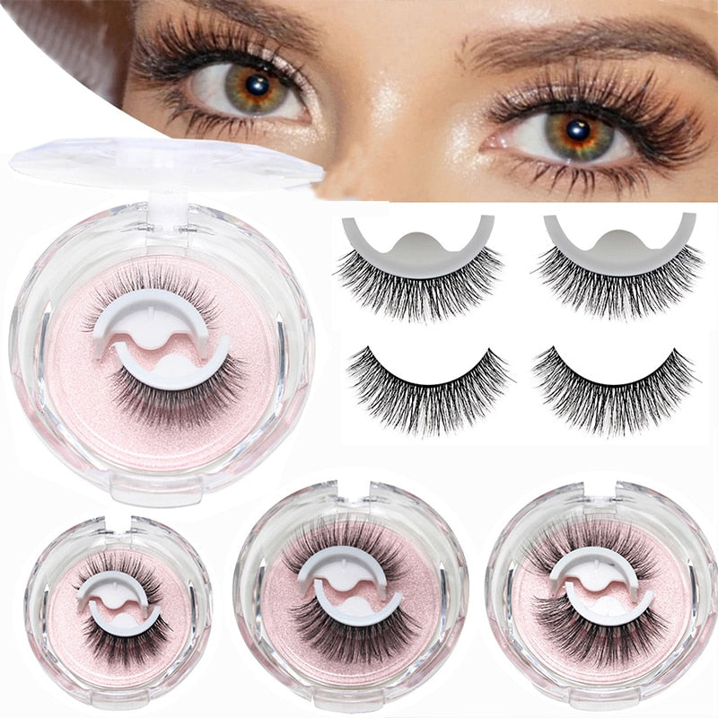 1pair Self-adhesive False Eyelashes Glue Free 3d Strip