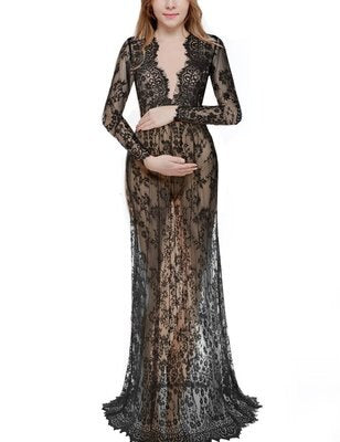 V Neck Lace Maxi Maternity Gowns