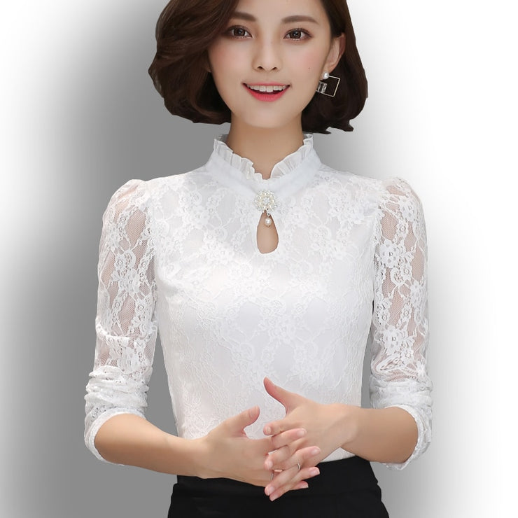 OL Puffy Lace Sleeve Blouses