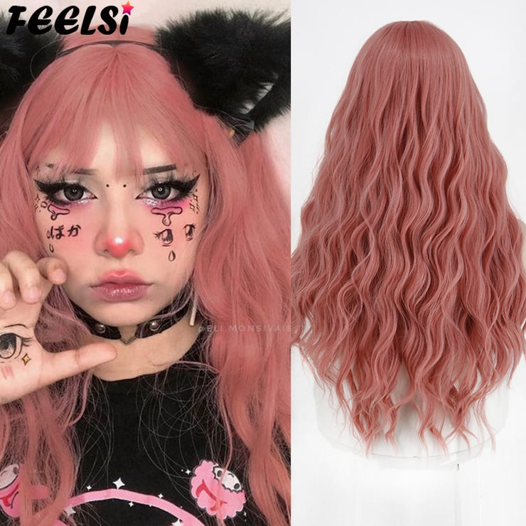 FEELSI Synthetic Pure Long Water Wave Halloween Wig