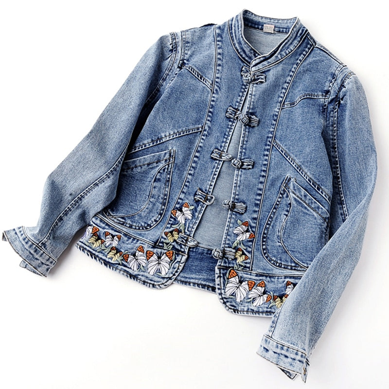 Embroidered Stretch Denim Jacket