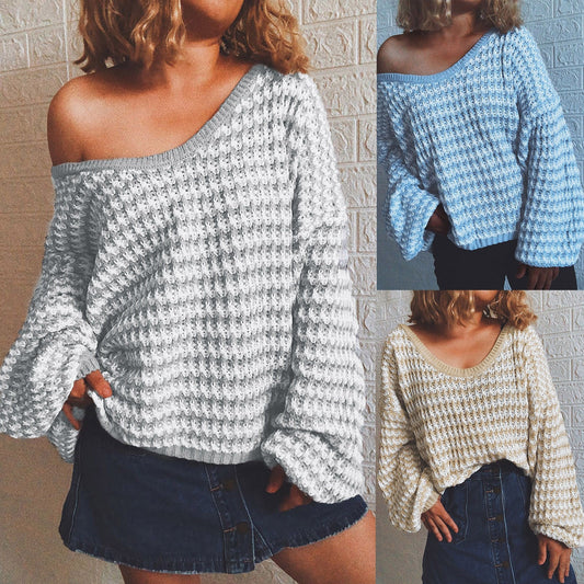 Wide V-Neck Knitted Chic Sweater