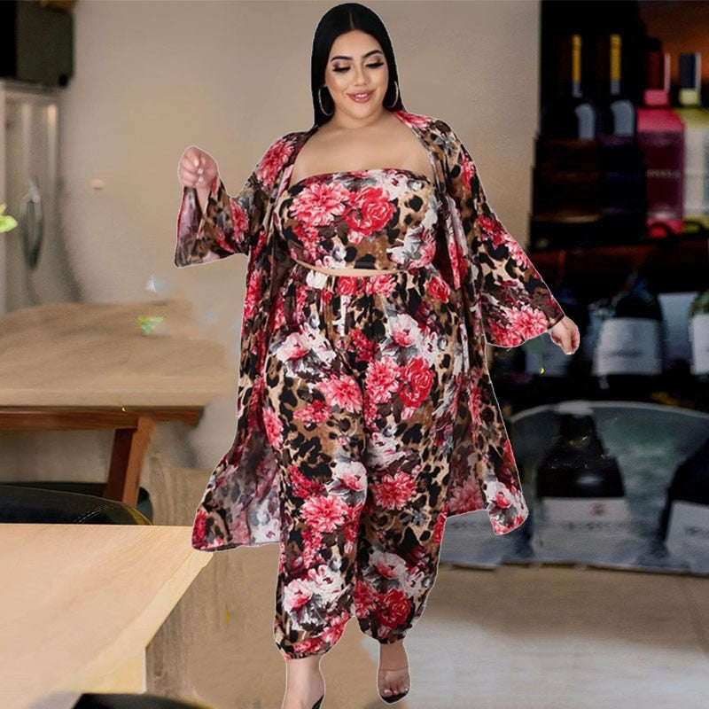 Three Piece Floral Pants Suit