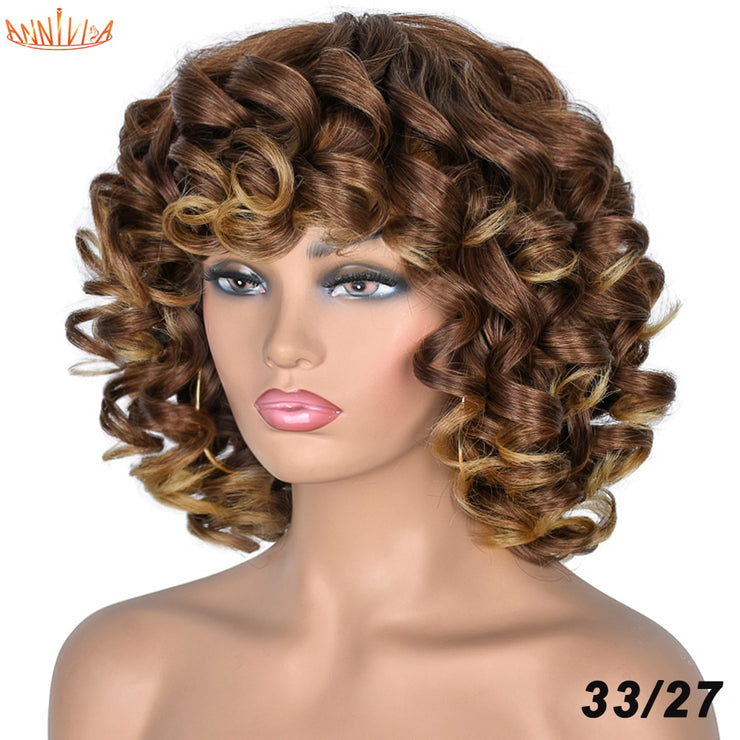 Short Curly Afro Wig with Bangs High Temperature Fiber