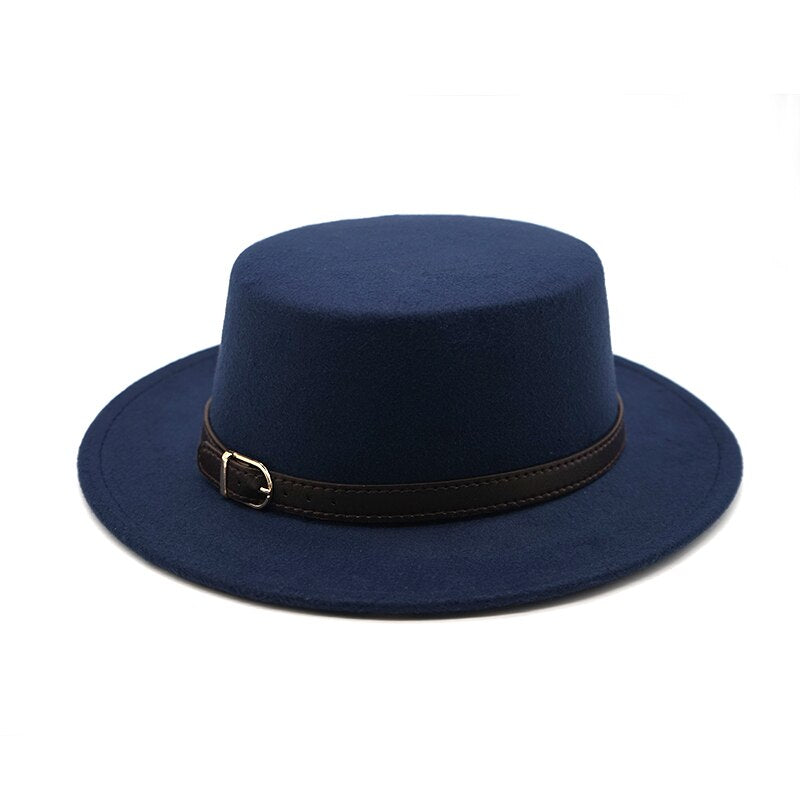 Flat Top Belt Buckle Decorated ladies Fedora