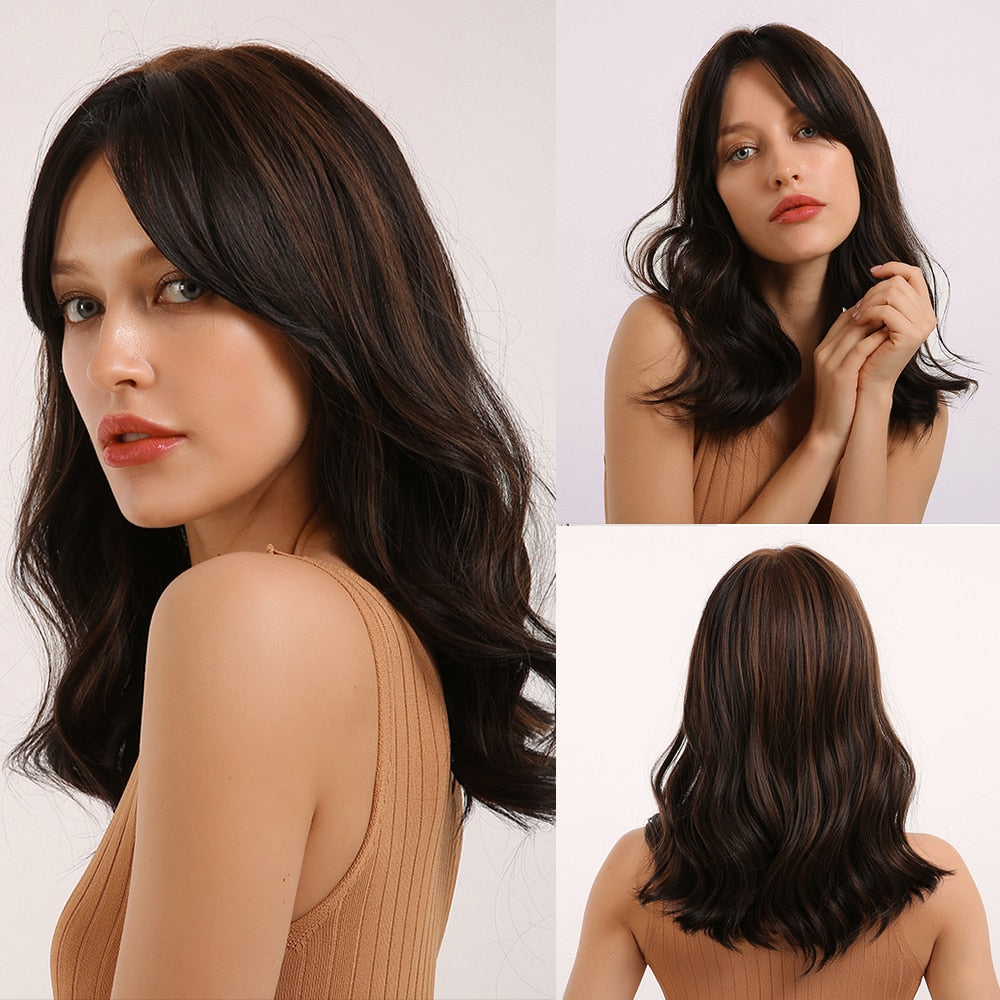 JONRENAU Middle Long Straight Hair with Bangs Heat Resistance