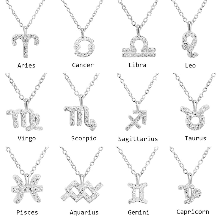 100% Sterling Silver 12 Star Zodiac Sign Pendant Necklaces