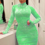 Long Sleeve Pleated Bodycon Dresses