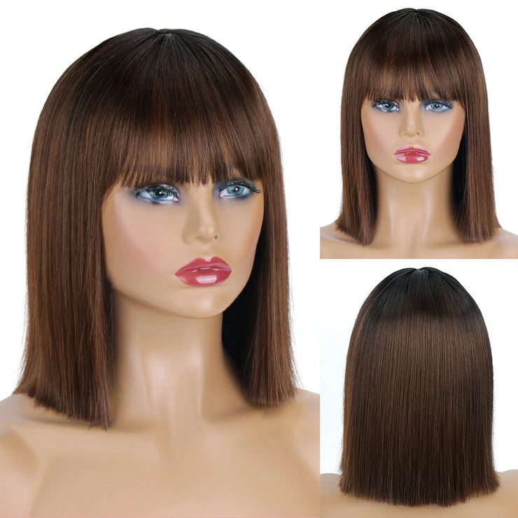 Synthetic Shoulder Length Bob Wig with Bangs