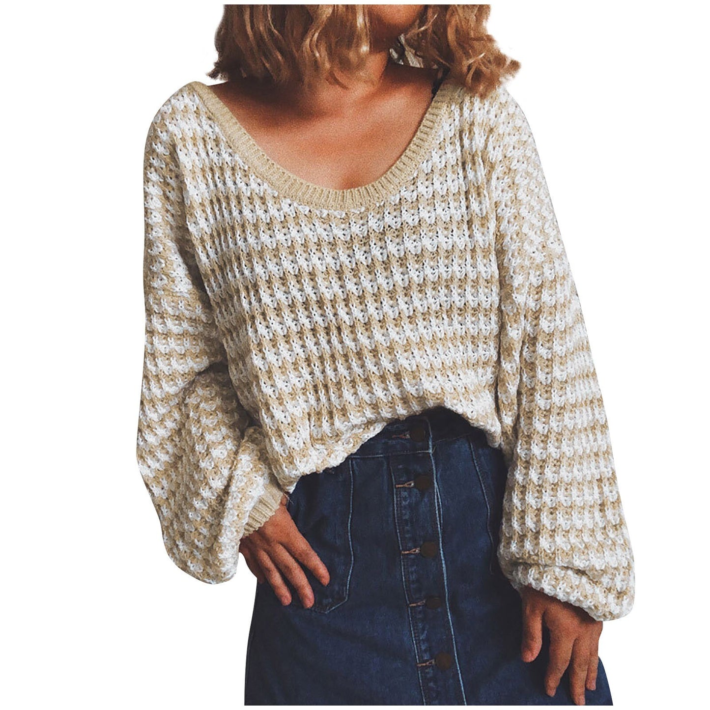 Wide V-Neck Knitted Chic Sweater