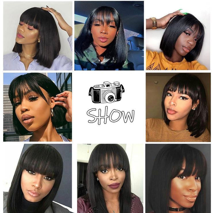 Straight Bob Human Hair Wigs with Bangs