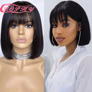 Straight Bob Human Hair Wigs with Bangs