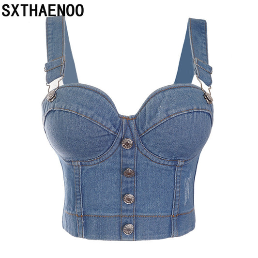 SXTHAENOO Denim Bustier Bra