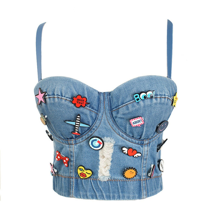 SXTHAENOO Denim Bustier Bra