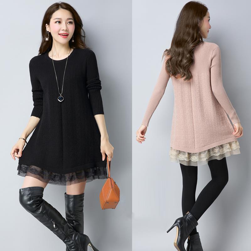 Lace Stitching Sweater Dress