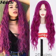 FEELSI Synthetic Pure Long Water Wave Halloween Wig