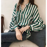 Striped Button-Down Long Sleeve Blouse