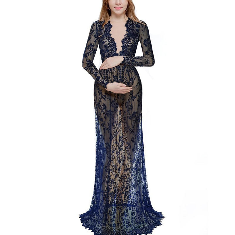 V Neck Lace Maxi Maternity Gowns