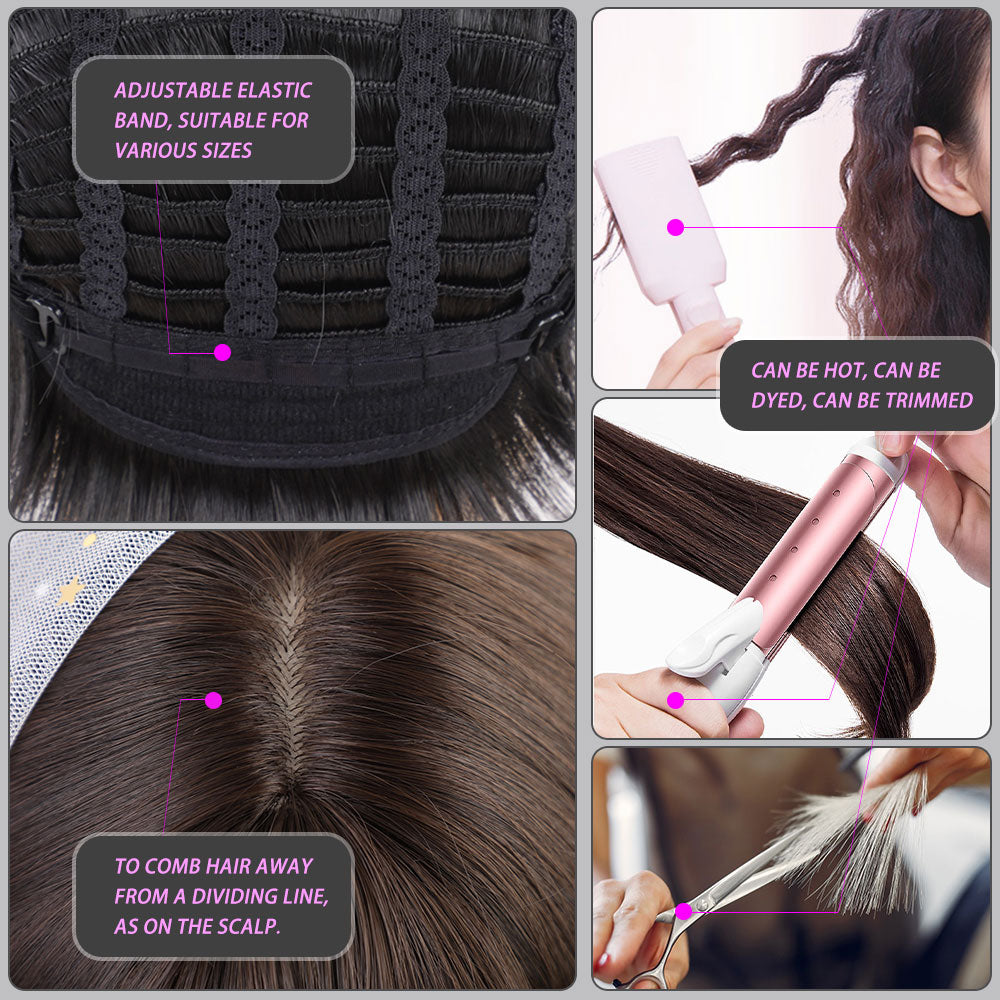 JONRENAU Middle Long Straight Hair with Bangs Heat Resistance