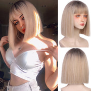 Synthetic Shoulder Length Bob Wig with Bangs