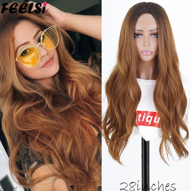 FEELSI Synthetic Pure Long Water Wave Halloween Wig