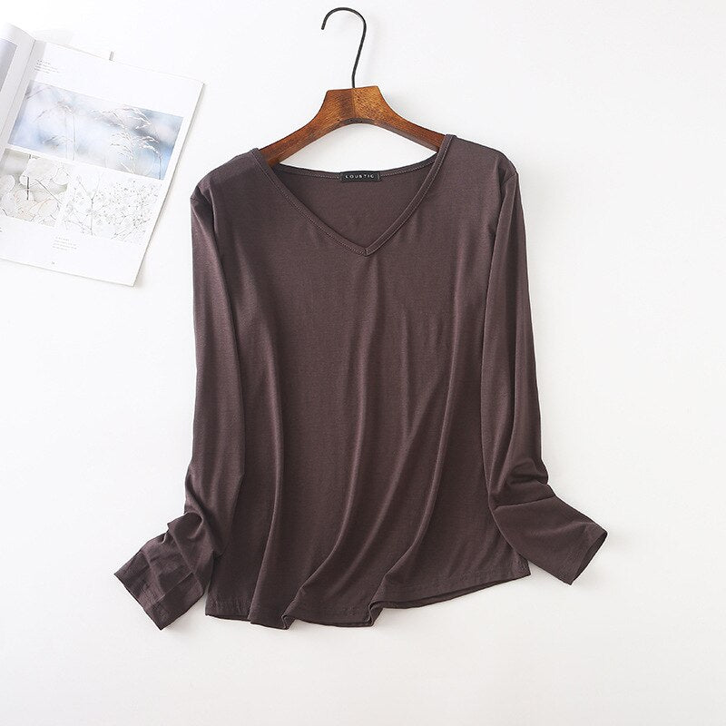 Long Sleeve V Neck Stretch T Shirt